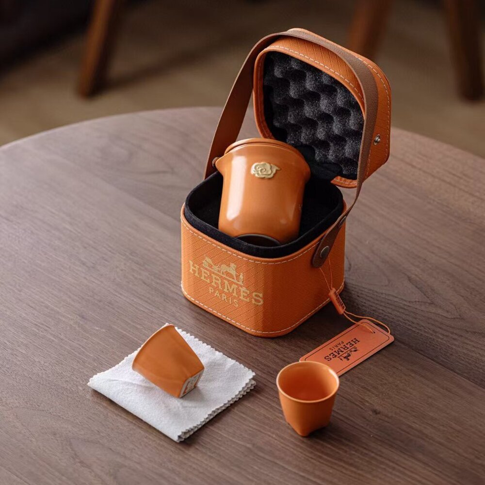 Hermès orange portable travel tea set
